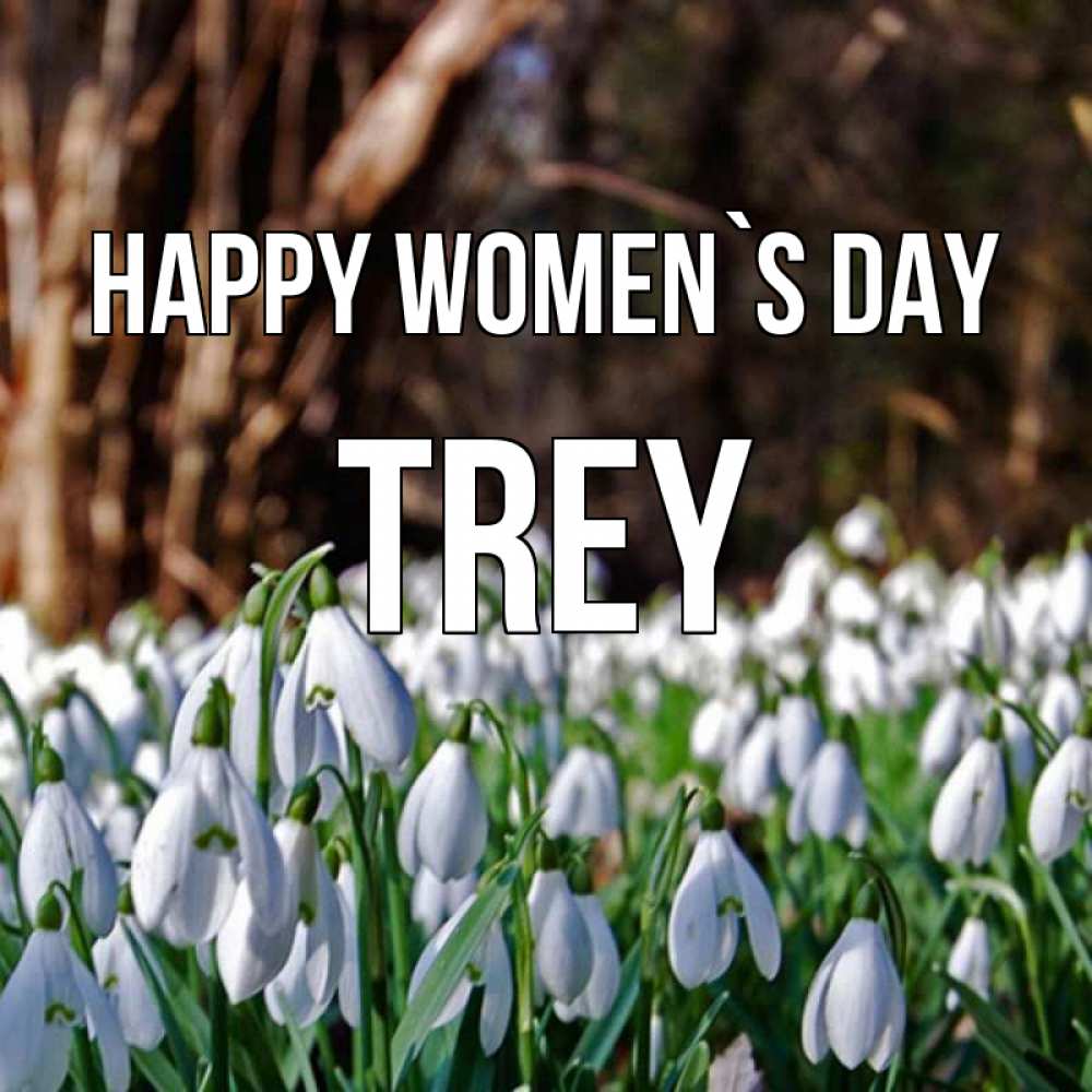 Greetings card с именем, Trey happy women`s day с подснежниками 1 Greetings with text for free download 